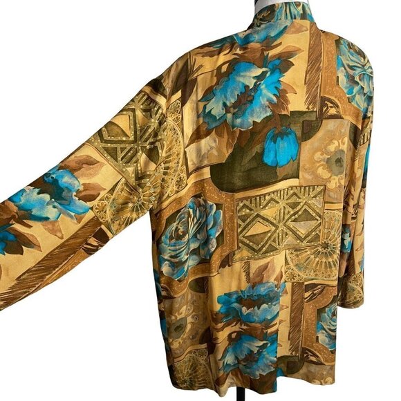 A.K.F. Vintage Womens Jacket Size Medium Rayon Scarf Art To Wear Open Front - Picture 7 of 14